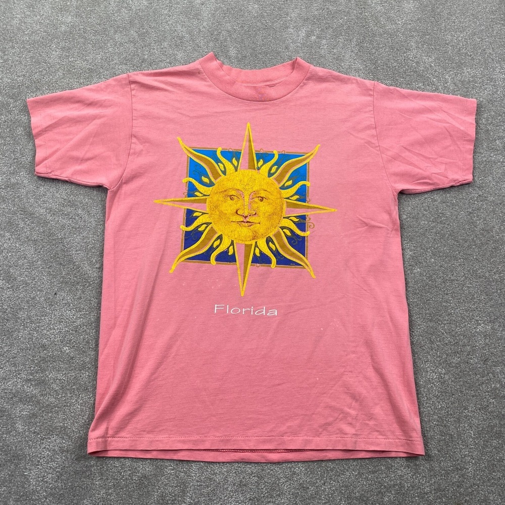 VTG Florida Sunshine Little  Summer Sunshine T-Shirt Women's Sze L Pink Made USA